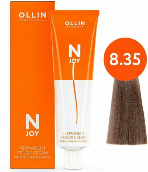 Перманентная крем-краска для волос OLLIN N-joy 100 мл махагон, золотистый, русый 8/35 светло-русый золотисто-махагоновый