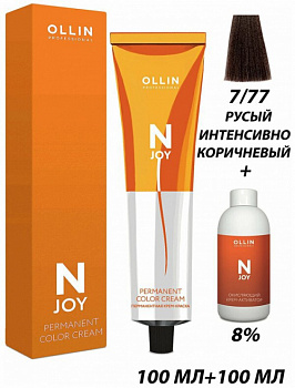 Перманентная крем-краска для волос OLLIN N-joy 100 мл коричневый, русый 7/77 русый интенсивно-коричневый