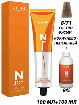 Перманентная крем-краска для волос OLLIN N-joy 100 мл коричневый, пепельный, русый 8/71 светло-русый коричнево-пепельный