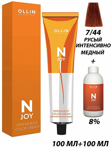 Перманентная крем-краска для волос OLLIN N-joy 100 мл медный, русый 7/44 русый интенсивно-медный