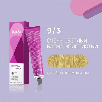 Стойкая крем-краска для волос Londacolor Professional 60 мл 9/3 очень светлый блондин золотисый
