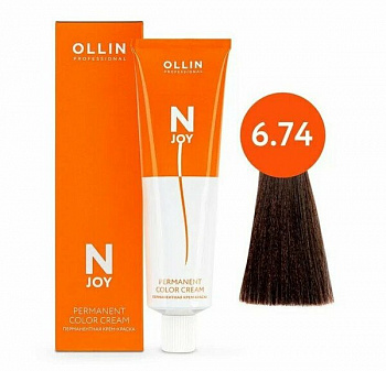 Перманентная крем-краска для волос OLLIN N-joy 100 мл коричневый, медный, русый 6/74 темно-русый коричнево-медный